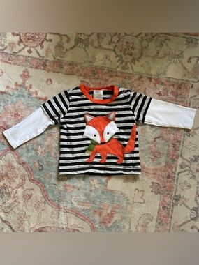 Baby Essentials Black & White Striped Long-Sleeve Tee with Orange Fox